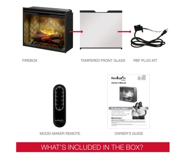 Dimplex Revillusion 42-inch Built-In Firebox with Glass Pane and Plug Kit, Weathered Concrete (RBF42WC-FG)